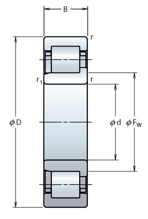 Роликовый цилиндрический подшипник (серия NJ) 207 ET, фото 2